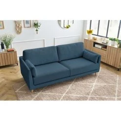 Canapé Droit Fixe BOBOCHIC - Canapé Droit Fixe 3 Places MONTMARTRE Tissu Velours Côtelé Bleu Marine - Bleu Marine -BOBOCHIC Soldes 2022 61060838 4