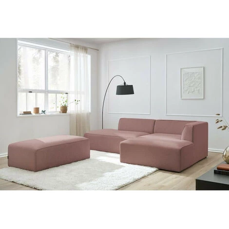 Canapé Modulable BOBOCHIC - Canapé D'angle Fixe Modulable MEGEVE Tissu Lisse Avec Pouf Angle Droit Rose - Rose 5 Canapé Modulable BOBOCHIC - Canapé D'angle Fixe Modulable MEGEVE Tissu Lisse Avec Pouf Angle Droit Rose - Rose – Image 3