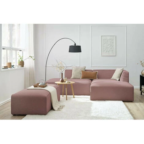 Canapé Modulable BOBOCHIC - Canapé D'angle Fixe Modulable MEGEVE Tissu Lisse Avec Pouf Angle Droit Rose - Rose 7 Canapé Modulable BOBOCHIC - Canapé D'angle Fixe Modulable MEGEVE Tissu Lisse Avec Pouf Angle Droit Rose - Rose – Image 5