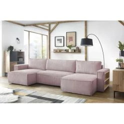 Canapé Panoramique Convertible BOBOCHIC - Canapé Panoramique Convertible Coffre Tablette NIHAD Velours Côtelé Lilas - Lilas -BOBOCHIC Soldes 2022 61060856 2