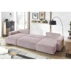 Canapé Panoramique Convertible BOBOCHIC - Canapé Panoramique Convertible Coffre Tablette NIHAD Velours Côtelé Lilas - Lilas -BOBOCHIC Soldes 2022 61060856 4