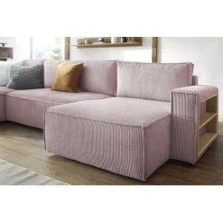 Canapé Panoramique Convertible BOBOCHIC - Canapé Panoramique Convertible Coffre Tablette NIHAD Velours Côtelé Lilas - Lilas -BOBOCHIC Soldes 2022 61060856 5