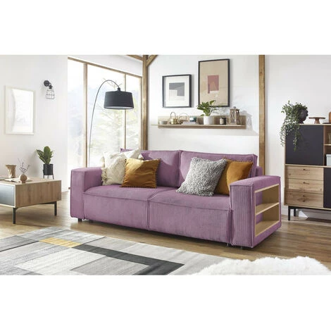Canapé Droit Convertible BOBOCHIC - Canapé Droit Convertible Coffre Tablette NIHAD Velours Côtelé Violet - Violet 4 Canapé Droit Convertible BOBOCHIC - Canapé Droit Convertible Coffre Tablette NIHAD Velours Côtelé Violet - Violet – Image 2