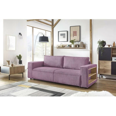 Canapé Droit Convertible BOBOCHIC - Canapé Droit Convertible Coffre Tablette NIHAD Velours Côtelé Violet - Violet 5 Canapé Droit Convertible BOBOCHIC - Canapé Droit Convertible Coffre Tablette NIHAD Velours Côtelé Violet - Violet – Image 3