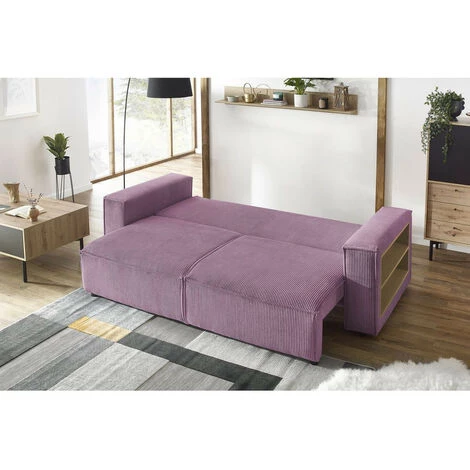 Canapé Droit Convertible BOBOCHIC - Canapé Droit Convertible Coffre Tablette NIHAD Velours Côtelé Violet - Violet 7 Canapé Droit Convertible BOBOCHIC - Canapé Droit Convertible Coffre Tablette NIHAD Velours Côtelé Violet - Violet – Image 5