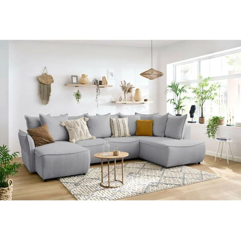 Canapé Panoramique Convertible BOBOCHIC - Canapé Panoramique Convertible Coffre LEON Tissu Bouclette Angle Gauche Gris Clair - Gris Clair 4 Canapé Panoramique Convertible BOBOCHIC - Canapé Panoramique Convertible Coffre LEON Tissu Bouclette Angle Gauche Gris Clair - Gris Clair – Image 2