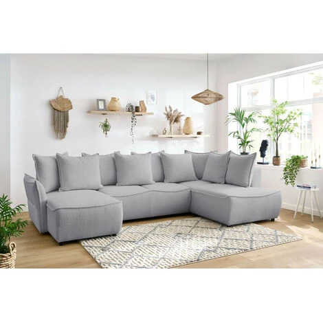 Canapé Panoramique Convertible BOBOCHIC - Canapé Panoramique Convertible Coffre LEON Tissu Bouclette Angle Gauche Gris Clair - Gris Clair 5 Canapé Panoramique Convertible BOBOCHIC - Canapé Panoramique Convertible Coffre LEON Tissu Bouclette Angle Gauche Gris Clair - Gris Clair – Image 3