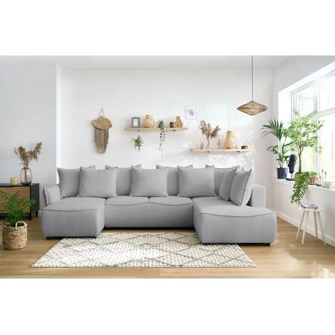 Canapé Panoramique Convertible BOBOCHIC - Canapé Panoramique Convertible Coffre LEON Tissu Bouclette Angle Gauche Gris Clair - Gris Clair 6 Canapé Panoramique Convertible BOBOCHIC - Canapé Panoramique Convertible Coffre LEON Tissu Bouclette Angle Gauche Gris Clair - Gris Clair – Image 4