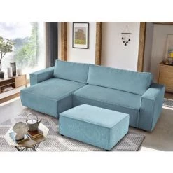 Canapés D'angle Convertibles BOBOCHIC - Canapé D'angle Réversible Convertible Coffre NIHAD Avec Pouf Aqua - Aqua -BOBOCHIC Soldes 2022 61060926 3