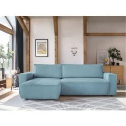 Canapés D'angle Convertibles BOBOCHIC - Canapé D'angle Réversible Convertible Coffre NIHAD Avec Pouf Aqua - Aqua -BOBOCHIC Soldes 2022 61060926 4