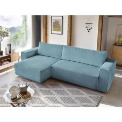 Canapés D'angle Convertibles BOBOCHIC - Canapé D'angle Réversible Convertible Coffre NIHAD Avec Pouf Aqua - Aqua -BOBOCHIC Soldes 2022 61060926 5