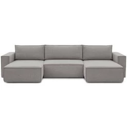 Canapé Panoramique Convertible BOBOCHIC - Canapé Panoramique Convertible Coffre NIHAD Tissu Gris Clair - Gris Clair