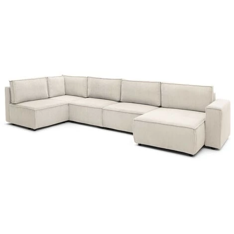 Canapé Modulable BOBOCHIC - Canapé D'angle Fixe Modulable XL NIHAD Tissu Velours Côtelé Angle Droit Beige - Beige 3 Canapé Modulable BOBOCHIC - Canapé D'angle Fixe Modulable XL NIHAD Tissu Velours Côtelé Angle Droit Beige - Beige