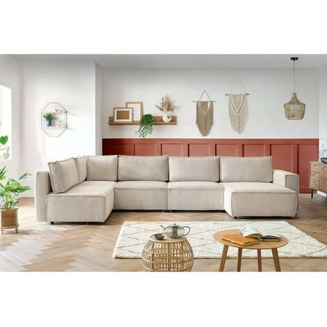 Canapé Modulable BOBOCHIC - Canapé D'angle Fixe Modulable XL NIHAD Tissu Velours Côtelé Angle Droit Beige - Beige 5 Canapé Modulable BOBOCHIC - Canapé D'angle Fixe Modulable XL NIHAD Tissu Velours Côtelé Angle Droit Beige - Beige â Image 3