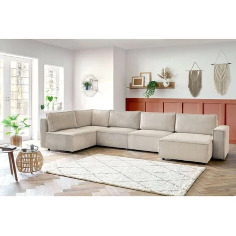 Canapé Modulable BOBOCHIC - Canapé D'angle Fixe Modulable XL NIHAD Tissu Velours Côtelé Angle Droit Beige - Beige 6 Canapé Modulable BOBOCHIC - Canapé D'angle Fixe Modulable XL NIHAD Tissu Velours Côtelé Angle Droit Beige - Beige â Image 4