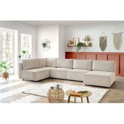 Canapé Modulable BOBOCHIC - Canapé D'angle Fixe 100% Modulable NIHAD Tissu Velours Côtelé 3 Chauffeuses, 1 Angle Et 1 Méridienne Beige - Beige -BOBOCHIC Soldes 2022 61060956 3