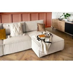 Canapé Modulable BOBOCHIC - Canapé D'angle Fixe 100% Modulable NIHAD Tissu Velours Côtelé 3 Chauffeuses, 1 Angle Et 1 Méridienne Beige - Beige -BOBOCHIC Soldes 2022 61060956 4