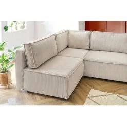 Canapé Modulable BOBOCHIC - Canapé D'angle Fixe 100% Modulable NIHAD Tissu Velours Côtelé 3 Chauffeuses, 1 Angle Et 1 Méridienne Beige - Beige -BOBOCHIC Soldes 2022 61060956 5