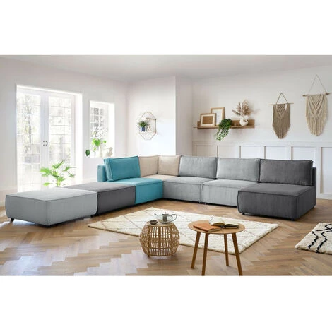 Canapé Modulable BOBOCHIC - Canapé Panoramique Fixe 100% Modulable NIHAD Tissu Velours Côtelé 3 Chauffeuses, 1 Angle, 1 Méridienne Et 2 Poufs Panoramique Multicolore 2 - Multicolore 2 5 Canapé Modulable BOBOCHIC - Canapé Panoramique Fixe 100% Modulable NIHAD Tissu Velours Côtelé 3 Chauffeuses, 1 Angle, 1 Méridienne Et 2 Poufs Panoramique Multicolore 2 - Multicolore 2 – Image 3