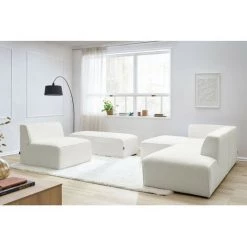 Canapé Modulable BOBOCHIC - Canapé D'angle Fixe Modulable MEGEVE Tissu Bouclette Avec 1 Chauffeuse Et 1 Pouf Angle Gauche Blanc - Blanc -BOBOCHIC Soldes 2022 61060987 3