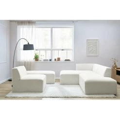 Canapé Modulable BOBOCHIC - Canapé D'angle Fixe Modulable MEGEVE Tissu Bouclette Avec 1 Chauffeuse Et 1 Pouf Angle Gauche Blanc - Blanc -BOBOCHIC Soldes 2022 61060987 4
