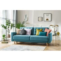 Canapé Droit Convertible BOBOCHIC - Canape Droit Convertible Coffre RIMINI Bleu Canard - Bleu Canard -BOBOCHIC Soldes 2022 61061020 2