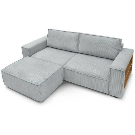 Canapé Droit Convertible BOBOCHIC - Canapé Droit Convertible Coffre Tablette NIHAD Velours Côtelé Avec Pouf Gris Clair - Gris Clair 3 Canapé Droit Convertible BOBOCHIC - Canapé Droit Convertible Coffre Tablette NIHAD Velours Côtelé Avec Pouf Gris Clair - Gris Clair
