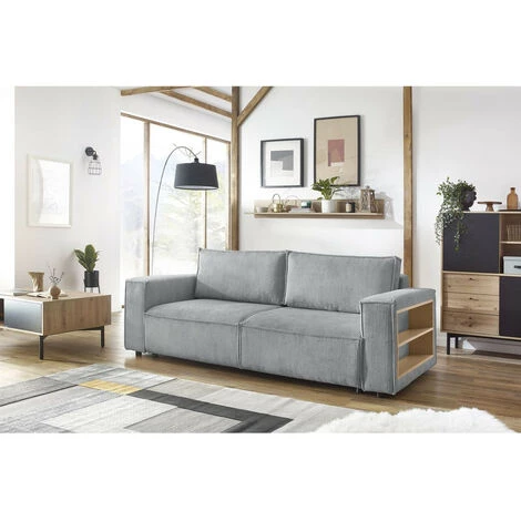 Canapé Droit Convertible BOBOCHIC - Canapé Droit Convertible Coffre Tablette NIHAD Velours Côtelé Avec Pouf Gris Clair - Gris Clair 6 Canapé Droit Convertible BOBOCHIC - Canapé Droit Convertible Coffre Tablette NIHAD Velours Côtelé Avec Pouf Gris Clair - Gris Clair – Image 4