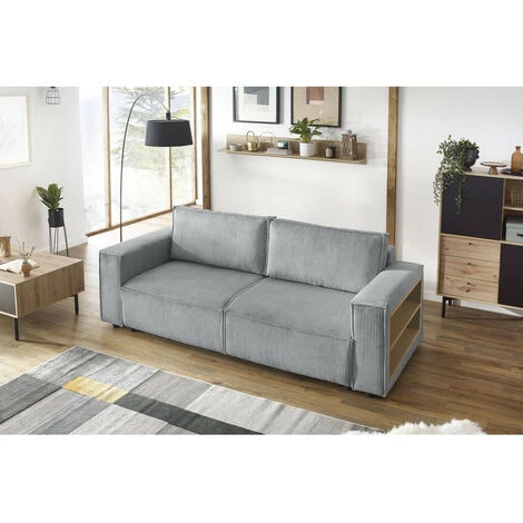 Canapé Droit Convertible BOBOCHIC - Canapé Droit Convertible Coffre Tablette NIHAD Velours Côtelé Avec Pouf Gris Clair - Gris Clair 7 Canapé Droit Convertible BOBOCHIC - Canapé Droit Convertible Coffre Tablette NIHAD Velours Côtelé Avec Pouf Gris Clair - Gris Clair – Image 5