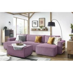 Canapé Panoramique Convertible BOBOCHIC - Canapé Panoramique Convertible Coffre Tablette NIHAD Velours Côtelé Avec Pouf Violet - Violet -BOBOCHIC Soldes 2022 61061039 2