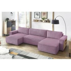 Canapé Panoramique Convertible BOBOCHIC - Canapé Panoramique Convertible Coffre Tablette NIHAD Velours Côtelé Avec Pouf Violet - Violet -BOBOCHIC Soldes 2022 61061039 5