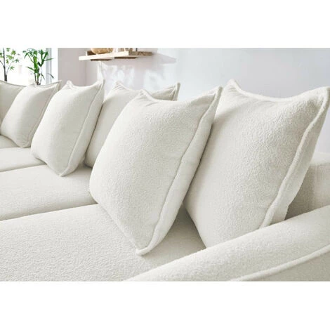 BOBOCHIC Leon - Canapé D'angle Panoramique - Convertible - Avec Coffre - En Tissu Bouclette - 7 Places - Gauche Couleur - Blanc - Blanc 6 BOBOCHIC Leon - Canapé D'angle Panoramique - Convertible - Avec Coffre - En Tissu Bouclette - 7 Places - Gauche Couleur - Blanc - Blanc – Image 4