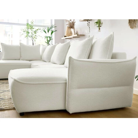 BOBOCHIC Leon - Canapé D'angle Panoramique - Convertible - Avec Coffre - En Tissu Bouclette - 7 Places - Gauche Couleur - Blanc - Blanc 7 BOBOCHIC Leon - Canapé D'angle Panoramique - Convertible - Avec Coffre - En Tissu Bouclette - 7 Places - Gauche Couleur - Blanc - Blanc – Image 5