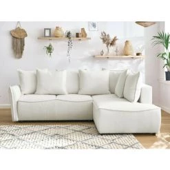 BOBOCHIC Leon - Canapé D'angle Convertible - Avec Coffre - En Tissu Bouclette - 5 Places - Droit - Style Contemporain Couleur - Blanc - Blanc -BOBOCHIC Soldes 2022 61085483 5