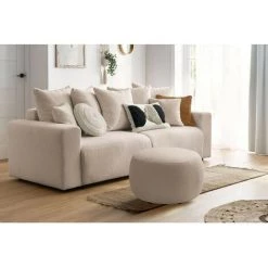 Pouf BOBOCHIC - Pouf ENVY Rond Tissu Bouclette Doux Beige - Beige -BOBOCHIC Soldes 2022 61113426 3