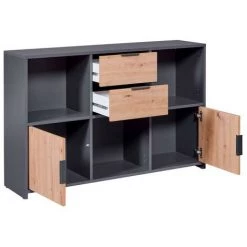 Buffets BOBOCHIC - Buffet 2 Portes 120 Cm DESCHAMPS Anthracite Et Chêne - Chêne Et Gris Anthracite -BOBOCHIC Soldes 2022 61348881 4