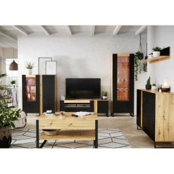 Rangement Vitrine BOBOCHIC - Rangement Vitrine Haute 1 Porte 60 Cm GOUSTO Chêne Et Noir - Chêne Et Noir -BOBOCHIC Soldes 2022 61348935 3