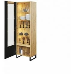 Rangement Vitrine BOBOCHIC - Rangement Vitrine Haute 1 Porte 60 Cm GOUSTO Chêne Et Noir - Chêne Et Noir -BOBOCHIC Soldes 2022 61348935 5