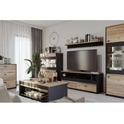 Rangement Vitrine BOBOCHIC - Rangement Vitrine Haute 4 Portes 105 Cm BERLIN Chêne Et Noir - Chêne Et Noir -BOBOCHIC Soldes 2022 61349000 3