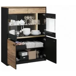 Rangement Vitrine BOBOCHIC - Rangement Vitrine Haute 4 Portes 105 Cm BERLIN Chêne Et Noir - Chêne Et Noir -BOBOCHIC Soldes 2022 61349000 4