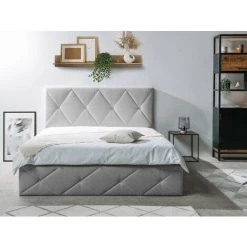 Lit Coffre BOBOCHIC - Lit Coffre SIXTINE Capitonné 140x190 Gris - Gris