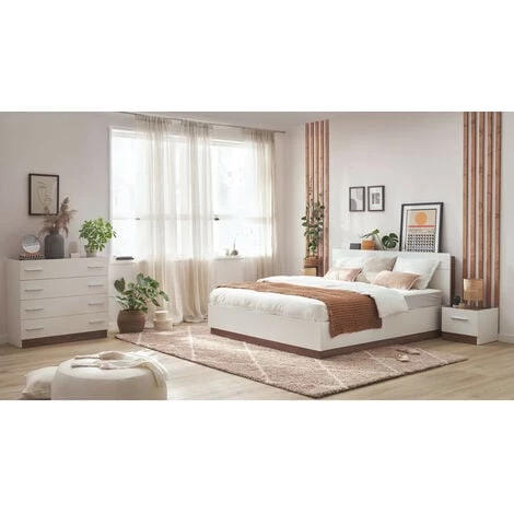 Chambre Complète BOBOCHIC - Ensemble ZENITA Avec Lit Coffre + Commode + 2 Chevets 140x200 - Blanc Et Chêne 4 Chambre Complète BOBOCHIC - Ensemble ZENITA Avec Lit Coffre + Commode + 2 Chevets 140x200 - Blanc Et Chêne – Image 2