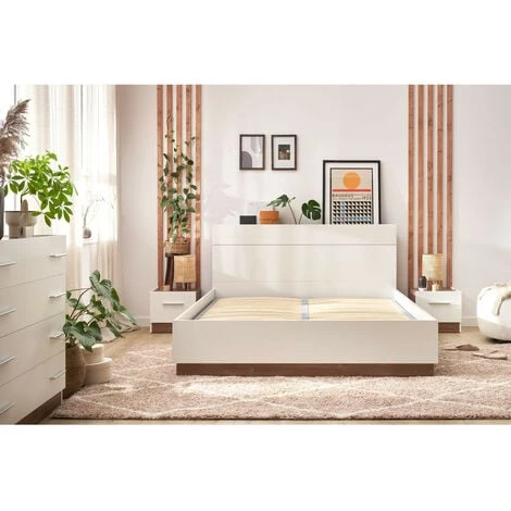 Chambre Complète BOBOCHIC - Ensemble ZENITA Avec Lit Coffre + Commode + 2 Chevets 140x200 - Blanc Et Chêne 5 Chambre Complète BOBOCHIC - Ensemble ZENITA Avec Lit Coffre + Commode + 2 Chevets 140x200 - Blanc Et Chêne – Image 3