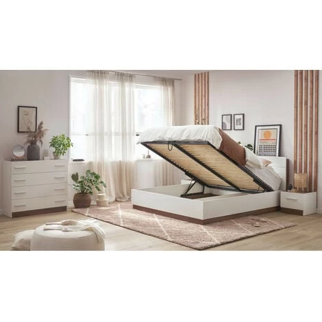 Chambre Complète BOBOCHIC - Ensemble ZENITA Avec Lit Coffre + Commode + 2 Chevets 140x200 - Blanc Et Chêne 6 Chambre Complète BOBOCHIC - Ensemble ZENITA Avec Lit Coffre + Commode + 2 Chevets 140x200 - Blanc Et Chêne – Image 4