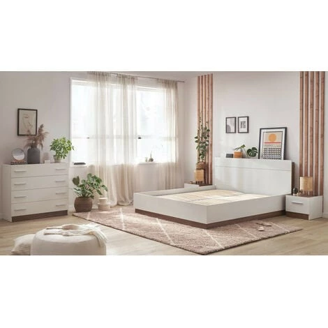 Chambre Complète BOBOCHIC - Ensemble ZENITA Avec Lit Coffre + Commode + 2 Chevets 140x200 - Blanc Et Chêne 7 Chambre Complète BOBOCHIC - Ensemble ZENITA Avec Lit Coffre + Commode + 2 Chevets 140x200 - Blanc Et Chêne – Image 5