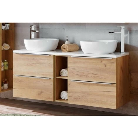 BOBOCHIC Ensemble De Salle De Bain 140 Cm CINDY Avec Colonne Et Meuble Pharmacie Chêne - Blanc Et Chêne 4 BOBOCHIC Ensemble De Salle De Bain 140 Cm CINDY Avec Colonne Et Meuble Pharmacie Chêne - Blanc Et Chêne – Image 2