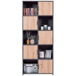 Bibliothèque BOBOCHIC - Bibliothèque 185 Cm DESCHAMPS Anthracite Et Chêne - Chêne Et Gris