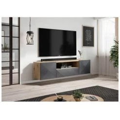 Meubles TV BOBOCHIC - Meuble TV Suspendu 167 Cm ALICE Gris & Bois Naturel - Gris & Bois Naturel