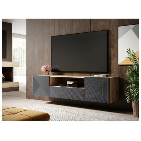 Meubles TV BOBOCHIC - Meuble TV Suspendu 167 Cm ALICE Gris & Bois Naturel - Gris & Bois Naturel 6 Meubles TV BOBOCHIC - Meuble TV Suspendu 167 Cm ALICE Gris & Bois Naturel - Gris & Bois Naturel – Image 4