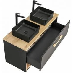 BOBOCHIC Ensemble De Salle De Bain 120 Cm BRUCE Avec Deux Vasques à Poser, Colonne Et Meuble Pharmacie Chêne Et Graphite - Chêne Et Gris Anthracite -BOBOCHIC Soldes 2022 61538443 5